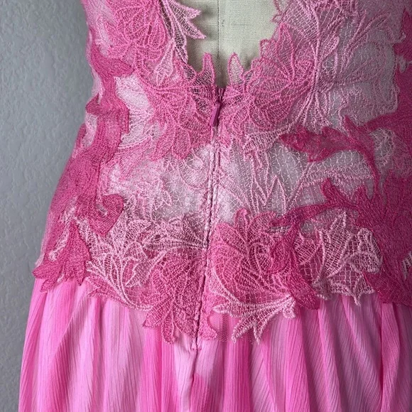 Tadashi Shoji Ines Lace Sheer Floral Open Backless Rose Silk Dress